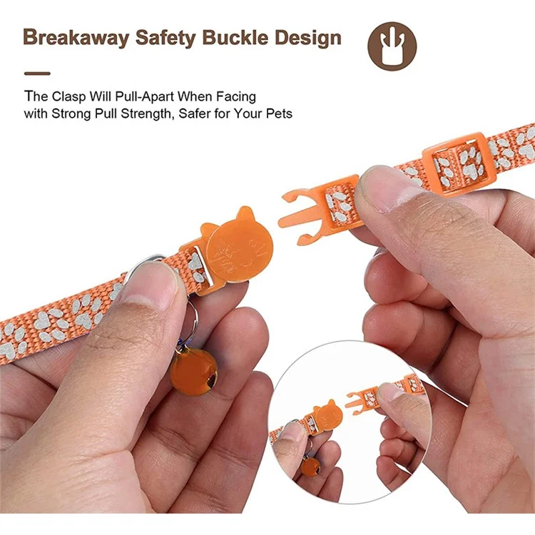 For AirTag Silicone Case Paw Pattern Reflective Pet Collar GPS Tracker Protective Cover with Bell, with Front Back Film Set - Orange-Cellmalls