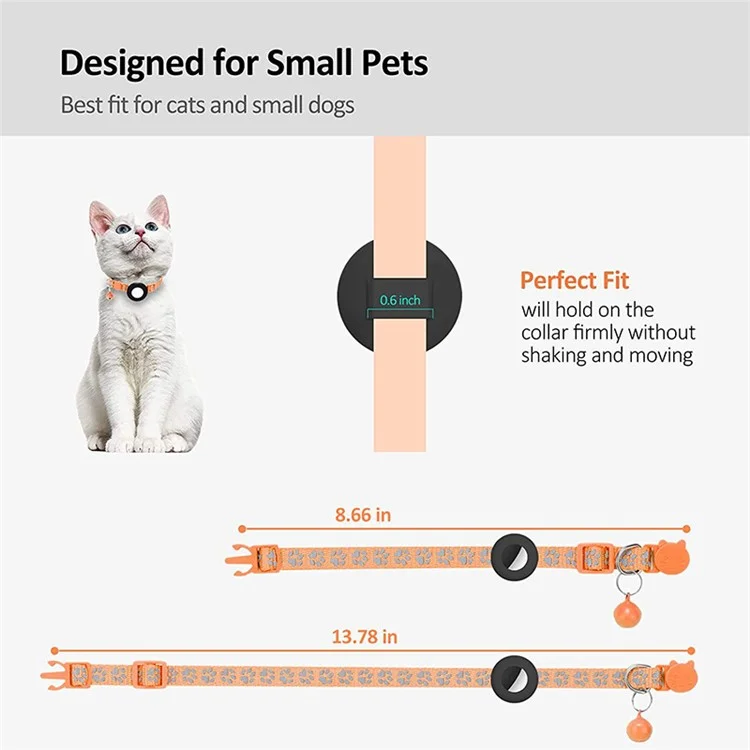 For AirTag Silicone Case Paw Pattern Reflective Pet Collar GPS Tracker Protective Cover with Bell, with Front Back Film Set - Orange-Cellmalls