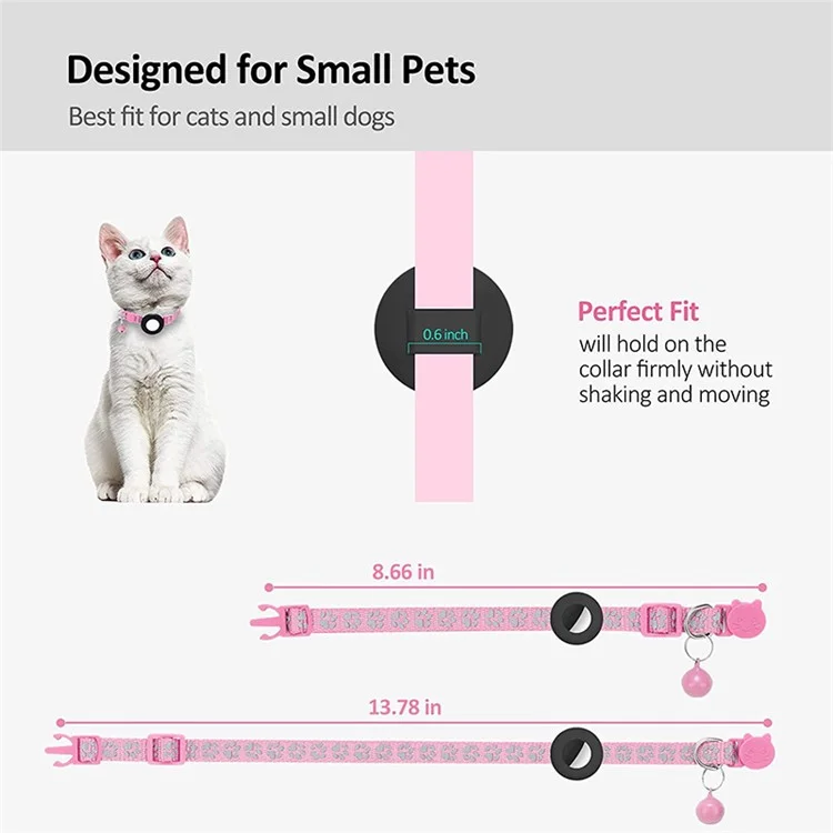 For AirTag Silicone Case Paw Pattern Reflective Pet Collar GPS Tracker Protective Cover with Bell, with Front Back Film Set - Pink-Cellmalls
