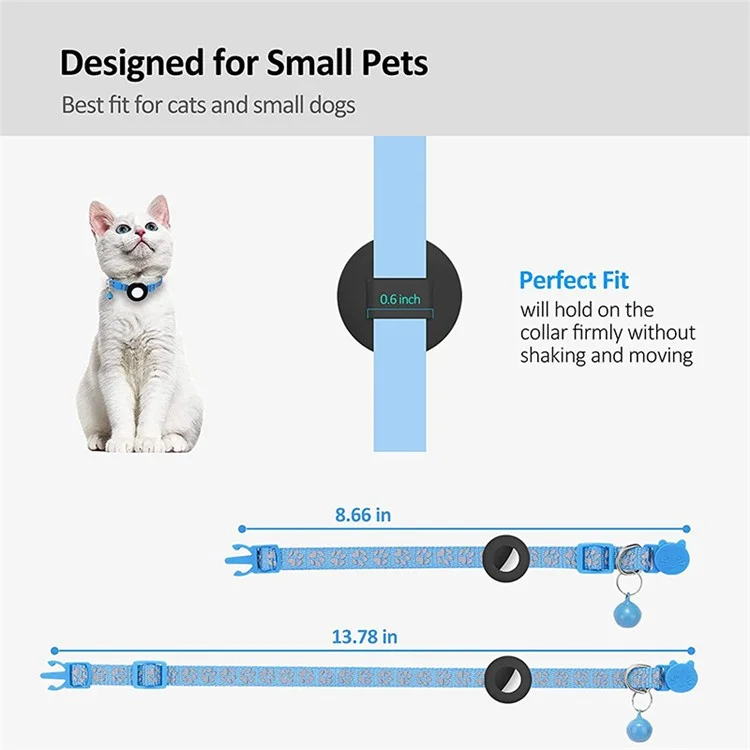 For AirTag Silicone Case Paw Pattern Reflective Pet Collar GPS Tracker Protective Cover with Bell, with Front Back Film Set - Sky Blue-Cellmalls