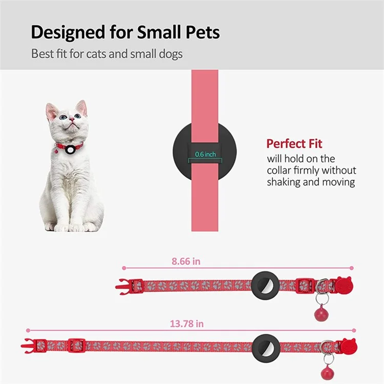 For AirTag Silicone Case Paw Pattern Reflective Pet Collar GPS Tracker Protective Cover with Bell, with Front Back Film Set - Red-Cellmalls