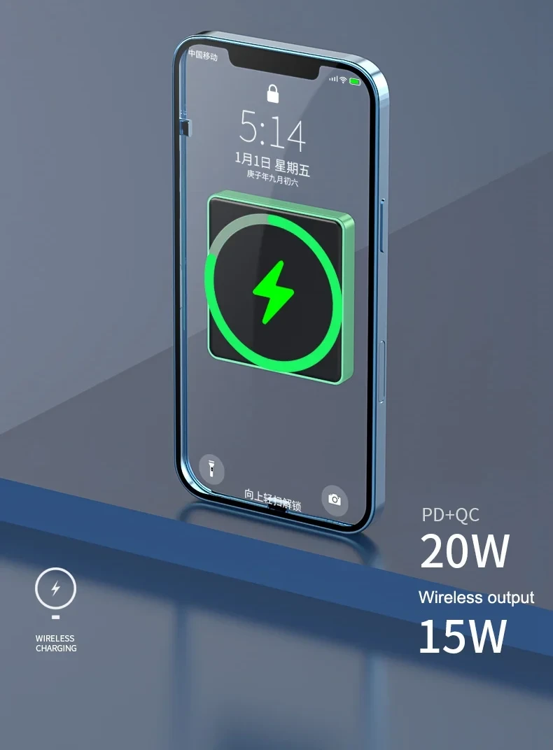 E30 10000mAh Magnetic Power Bank 15W Wireless Charging PD + QC 20W External Battery Pack Phone Charger - Grey-Cellmalls