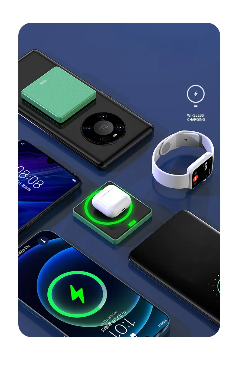 E30 10000mAh Magnetic Power Bank 15W Wireless Charging PD + QC 20W External Battery Pack Phone Charger - Green-Cellmalls