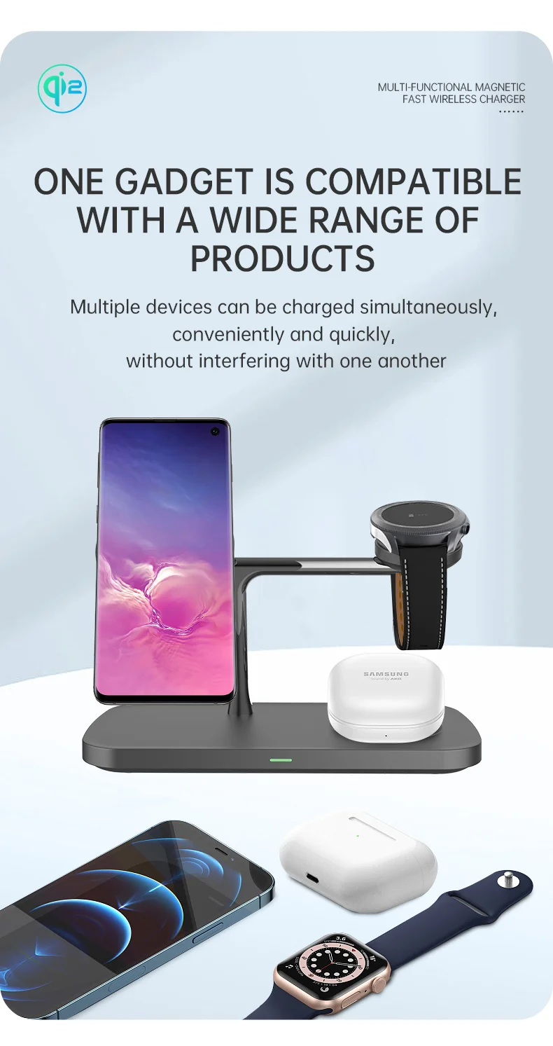 T255 Qi2 15W Magnetic Wireless Charger Watch Earphone Cellphone 3 in 1 Desktop Charging Stand - Black-Cellmalls