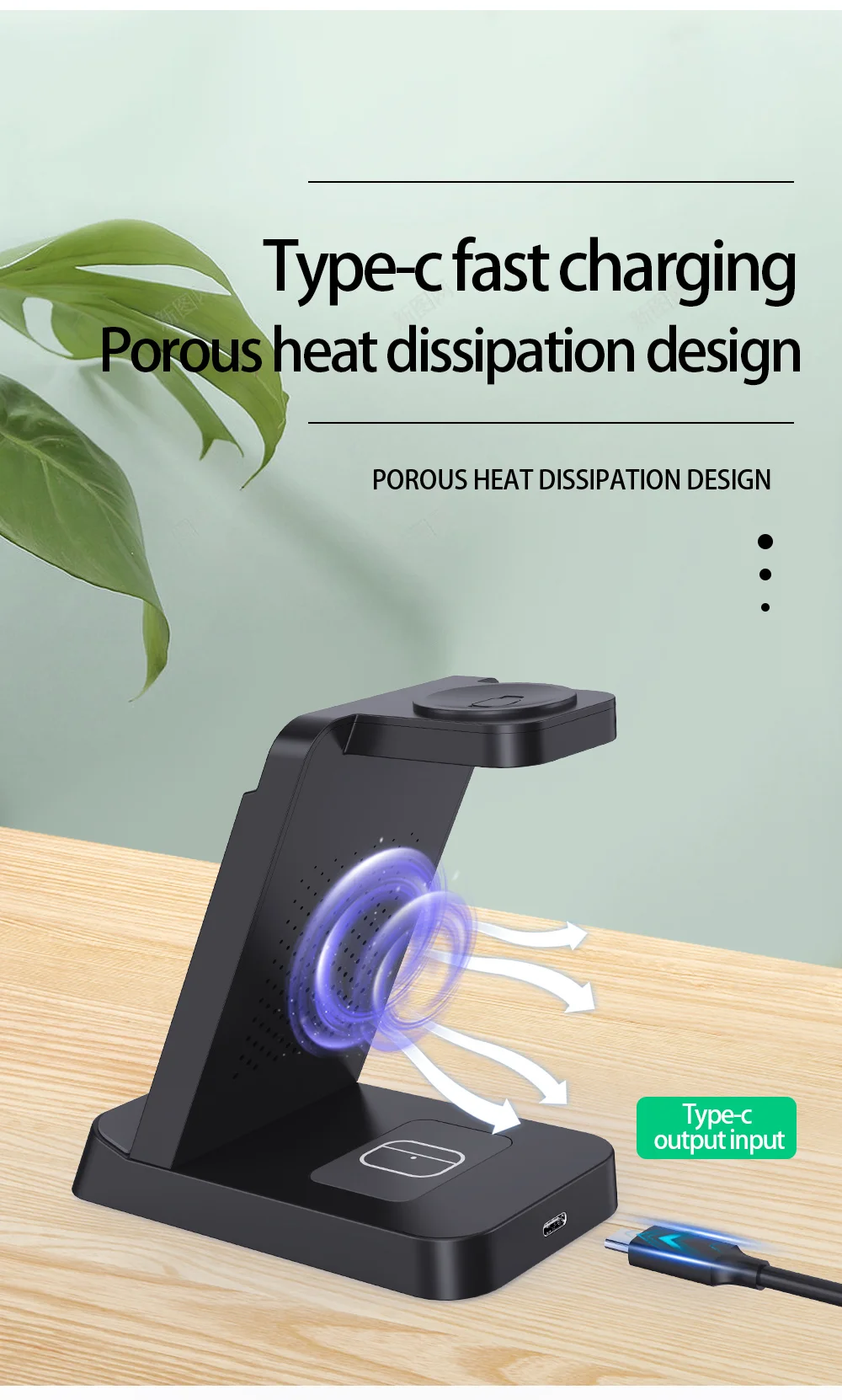 B-20A 3 in 1 Wireless Charger for Samsung Watch 3 / 4 / 5 / 6 / 7 /  Phone / Earphones Wireless Charging Stand - Black-Cellmalls