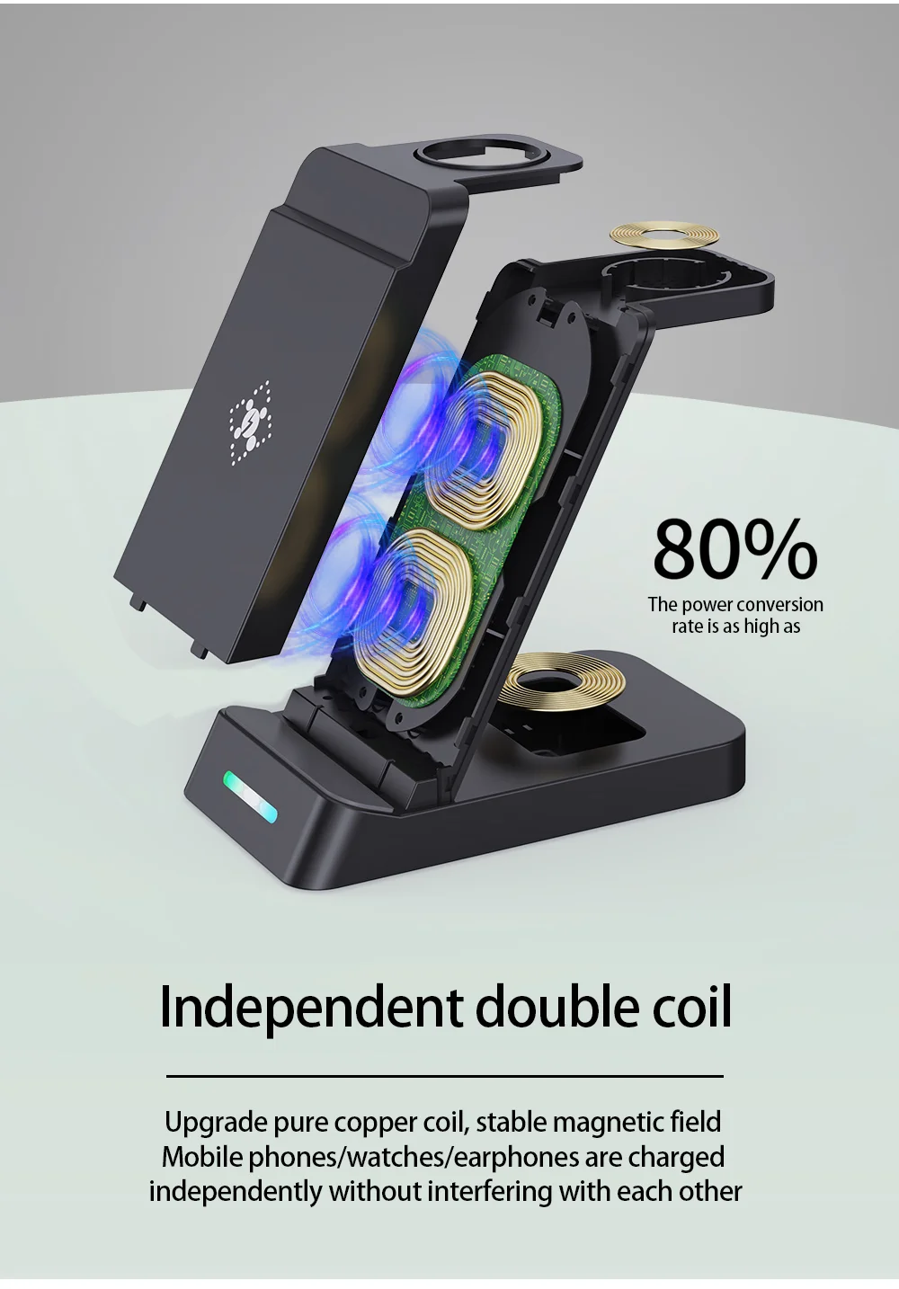 B-20A 3 in 1 Wireless Charger for Samsung Watch 3 / 4 / 5 / 6 / 7 /  Phone / Earphones Wireless Charging Stand - Black-Cellmalls