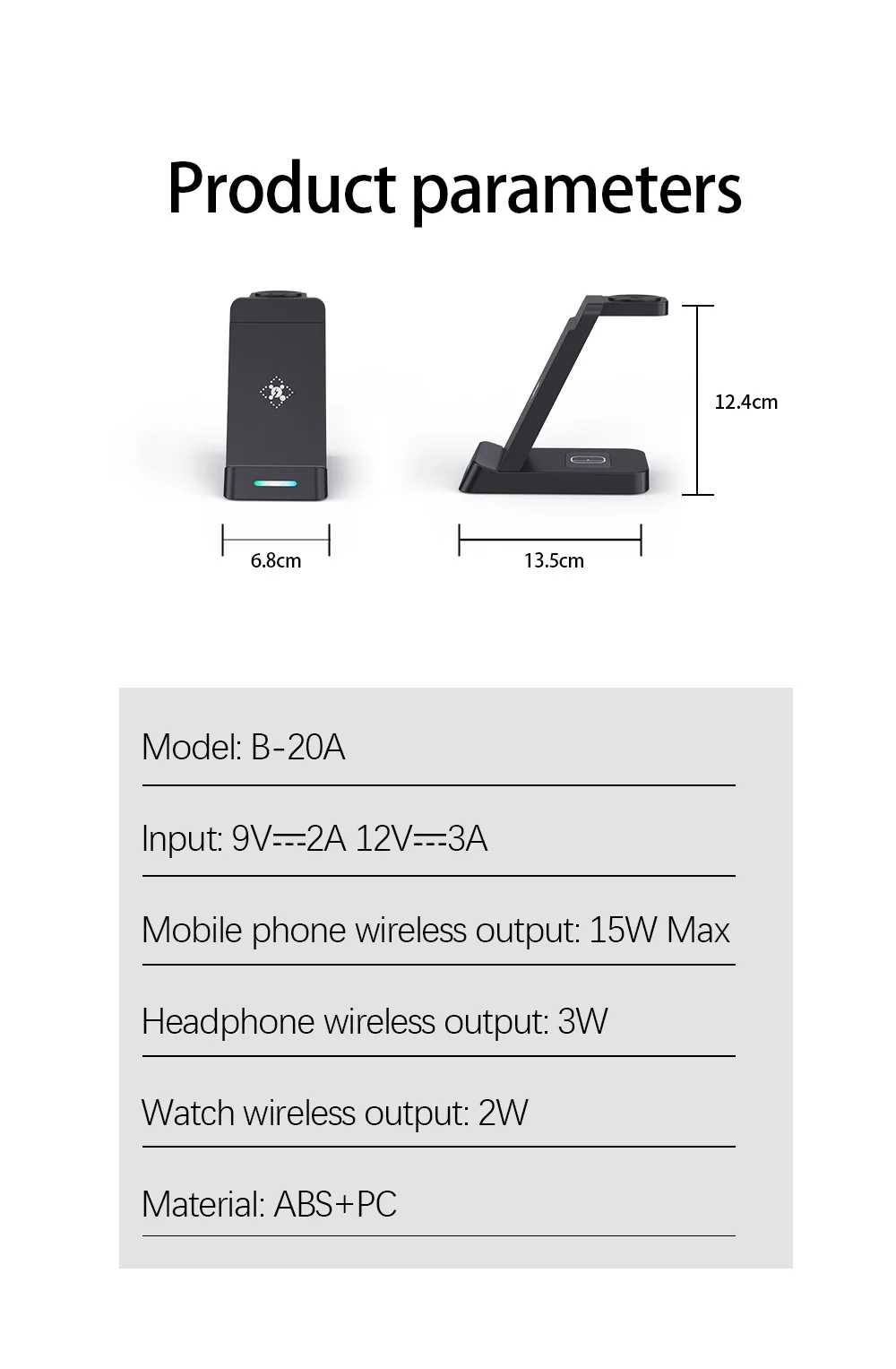 B-20A 3 in 1 Wireless Charger for Samsung Watch 3 / 4 / 5 / 6 / 7 /  Phone / Earphones Wireless Charging Stand - Black-Cellmalls