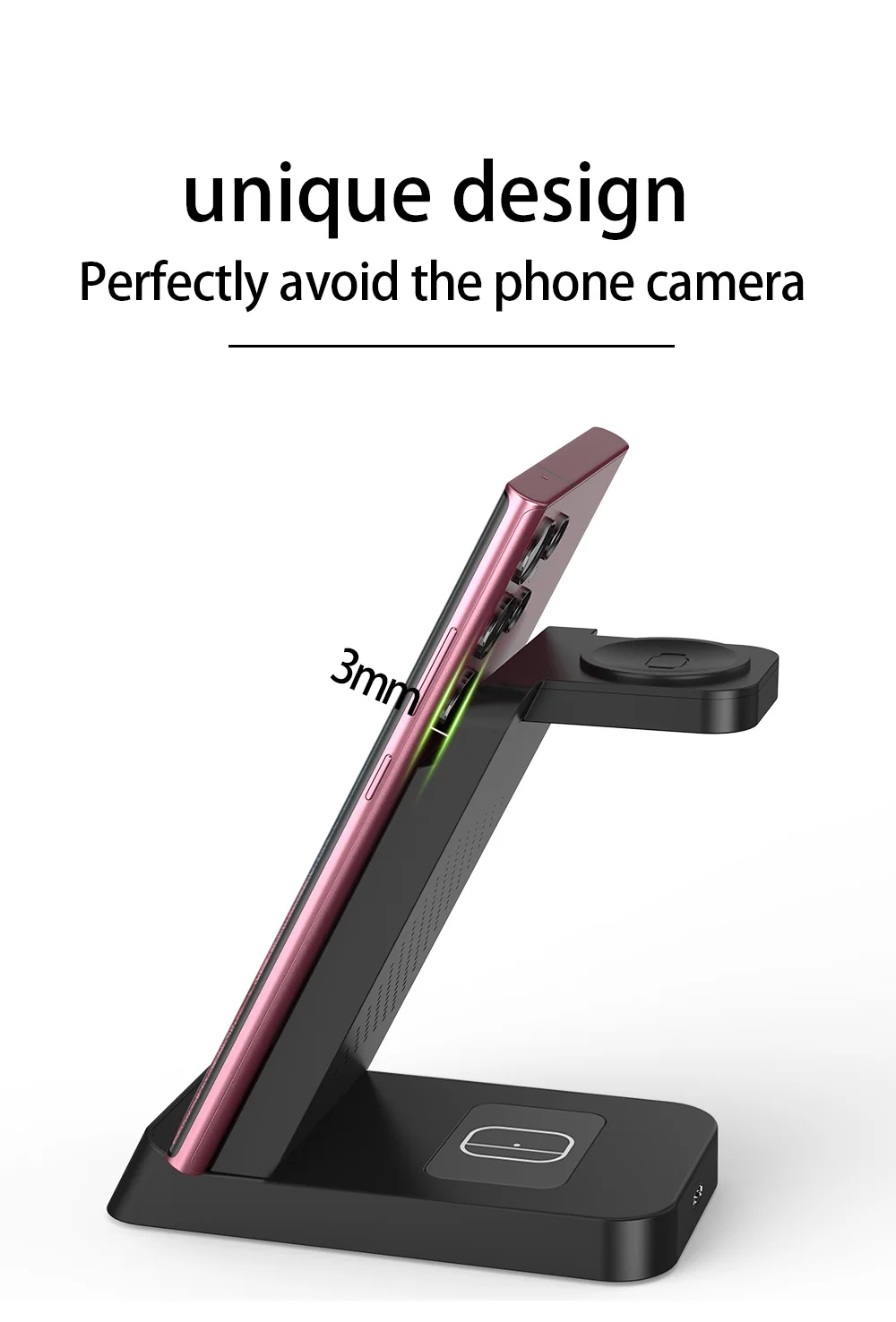 B-20A 3 in 1 Wireless Charger for Samsung Watch 3 / 4 / 5 / 6 / 7 /  Phone / Earphones Wireless Charging Stand - Black-Cellmalls