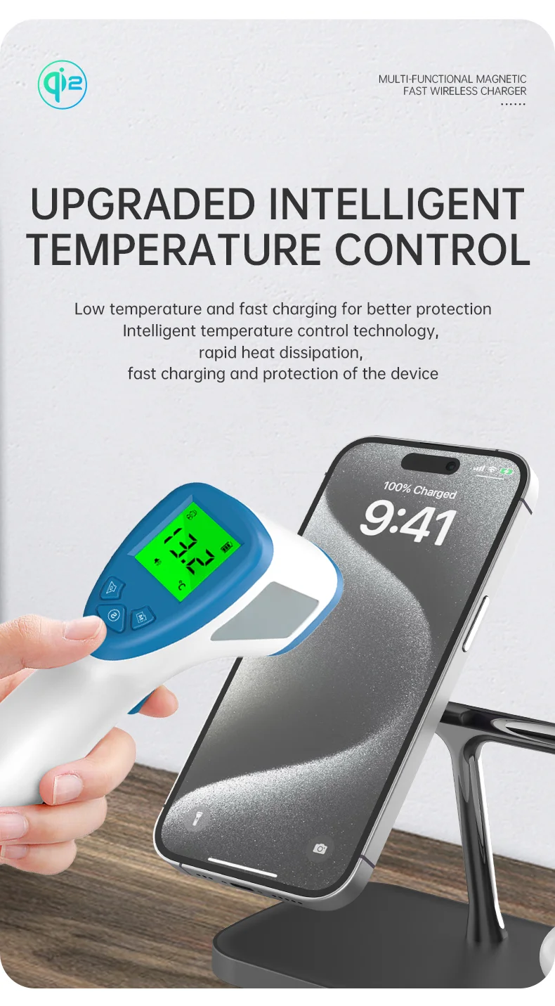 T255 Qi2 15W Magnetic Wireless Charger Watch Earphone Cellphone 3 in 1 Desktop Charging Stand - Black-Cellmalls