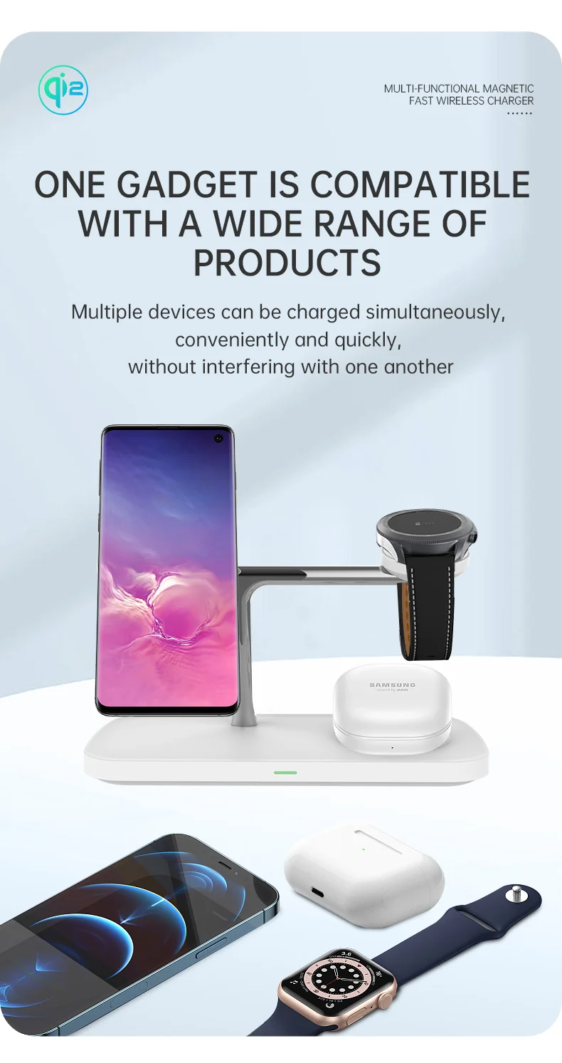 T255 Qi2 15W Magnetic Wireless Charger Watch Earphone Cellphone 3 in 1 Desktop Charging Stand - White-Cellmalls