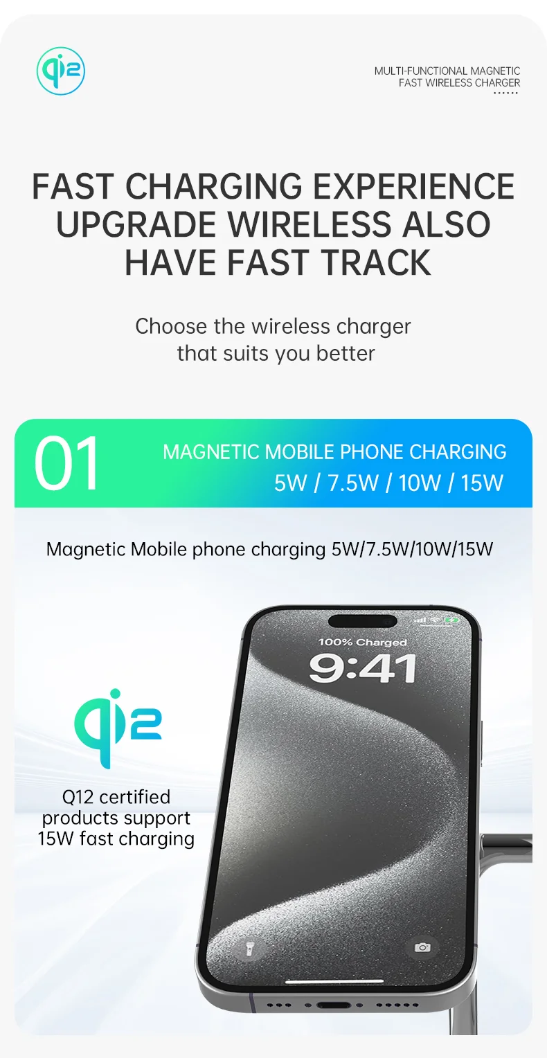 T255 Qi2 15W Magnetic Wireless Charger Watch Earphone Cellphone 3 in 1 Desktop Charging Stand - White-Cellmalls