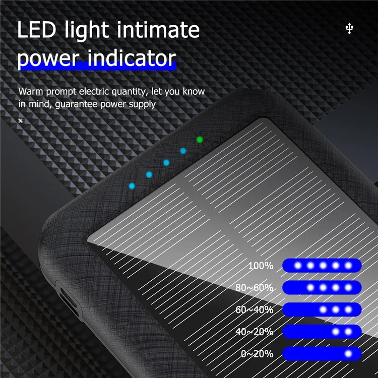 157 20000mAh Solar Power Bank 3 USB Ports Dual LED Light Phone Charger Support Wireless Charging - Black-Cellmalls