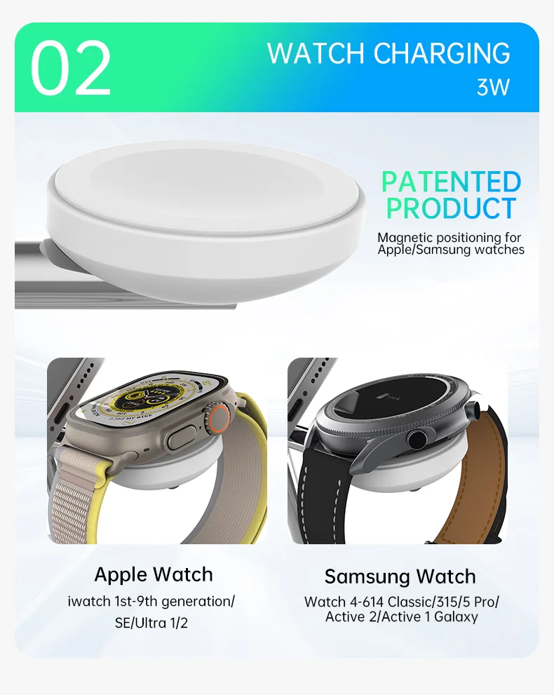 T255 Qi2 15W Magnetic Wireless Charger Watch Earphone Cellphone 3 in 1 Desktop Charging Stand - White-Cellmalls