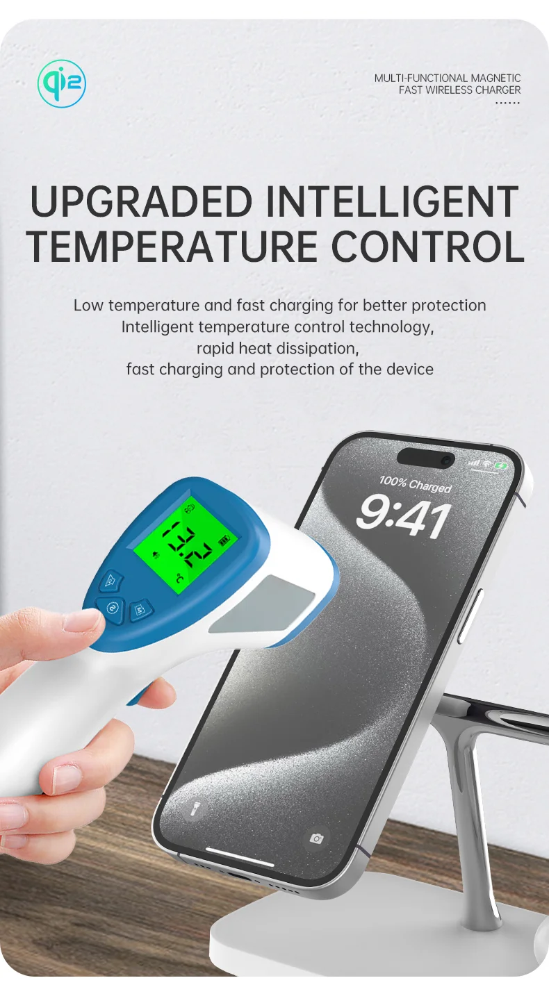 T255 Qi2 15W Magnetic Wireless Charger Watch Earphone Cellphone 3 in 1 Desktop Charging Stand - White-Cellmalls