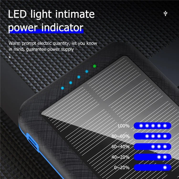 157 20000mAh Solar Power Bank 3 USB Ports Dual LED Light Phone Charger Support Wireless Charging - Blue-Cellmalls