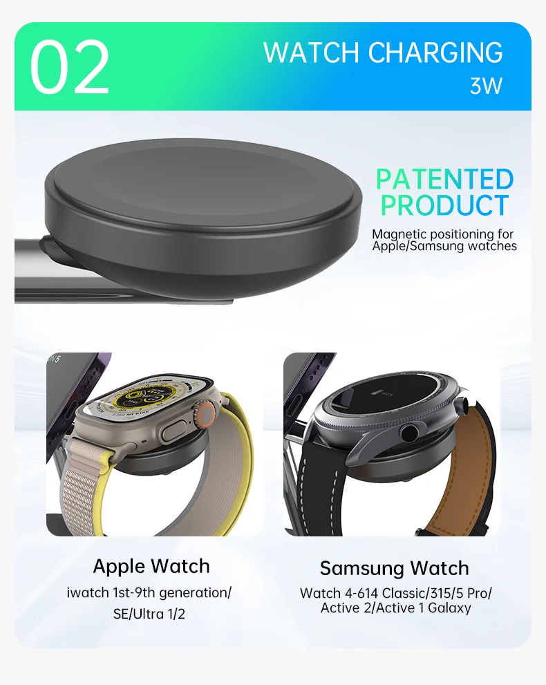 T255 Qi2 15W Magnetic Wireless Charger Watch Earphone Cellphone 3 in 1 Desktop Charging Stand - Black-Cellmalls