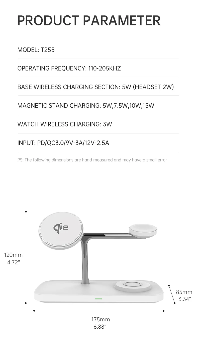 T255 Qi2 15W Magnetic Wireless Charger Watch Earphone Cellphone 3 in 1 Desktop Charging Stand - White-Cellmalls
