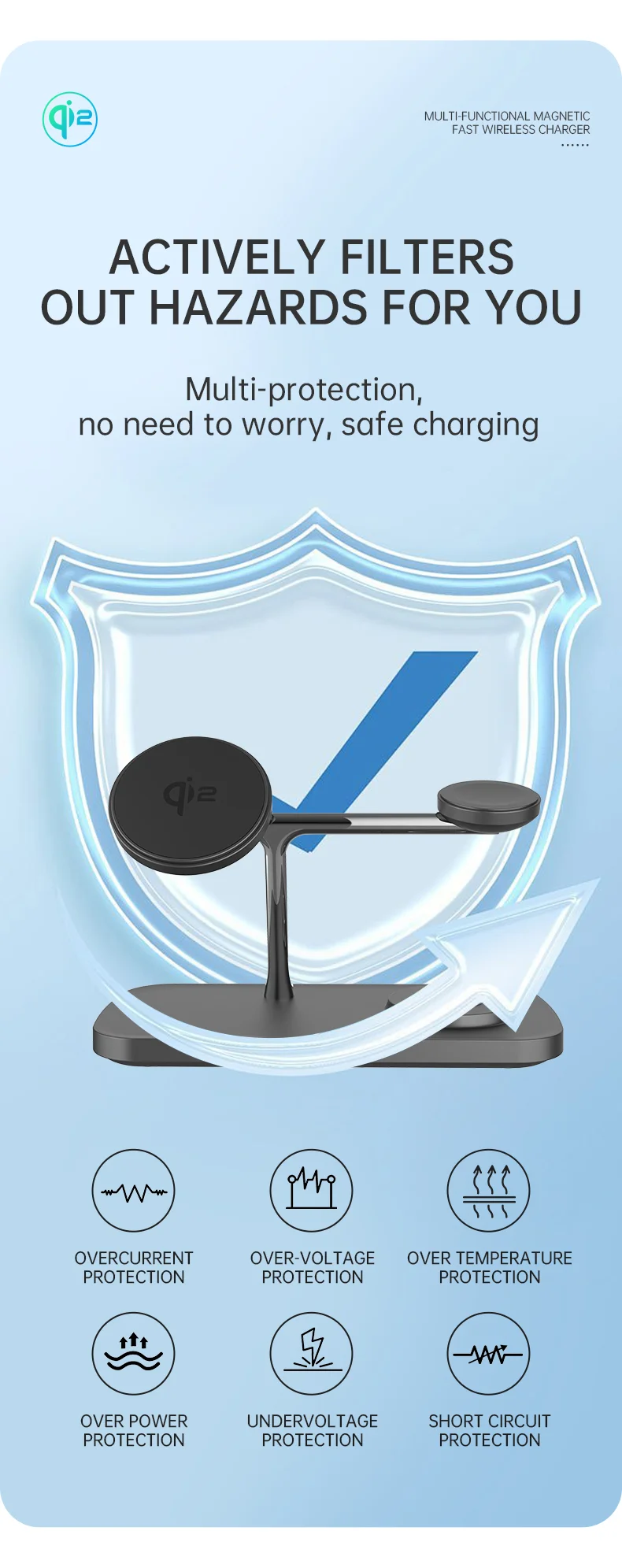 T255 Qi2 15W Magnetic Wireless Charger Watch Earphone Cellphone 3 in 1 Desktop Charging Stand - Black-Cellmalls