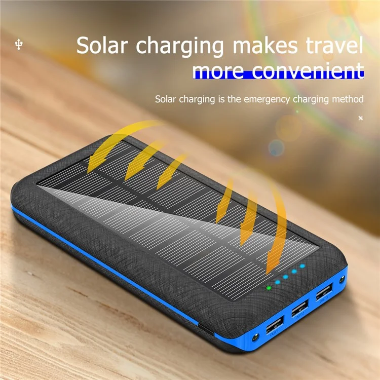 157 20000mAh Solar Power Bank 3 USB Ports Dual LED Light Phone Charger Support Wireless Charging - Blue-Cellmalls