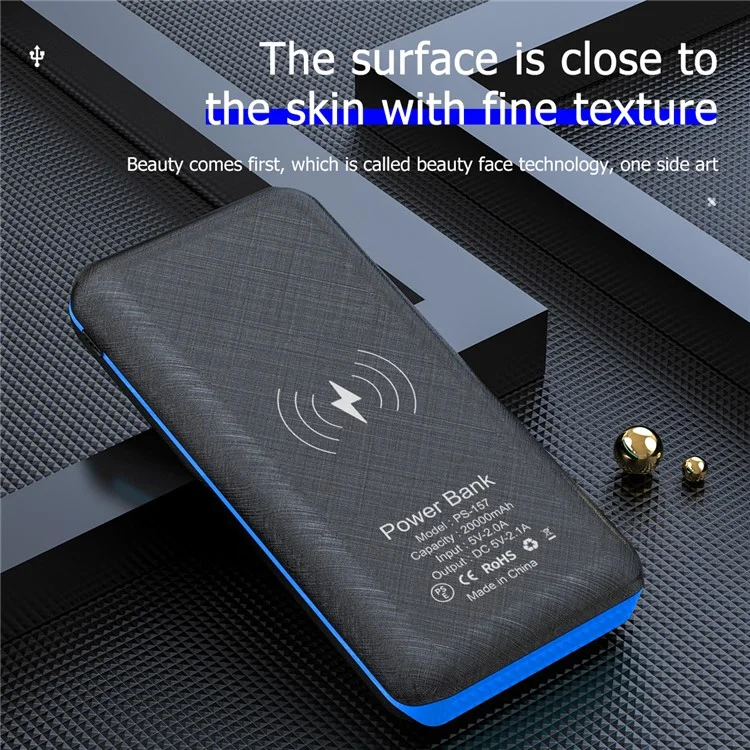 157 20000mAh Solar Power Bank 3 USB Ports Dual LED Light Phone Charger Support Wireless Charging - Blue-Cellmalls