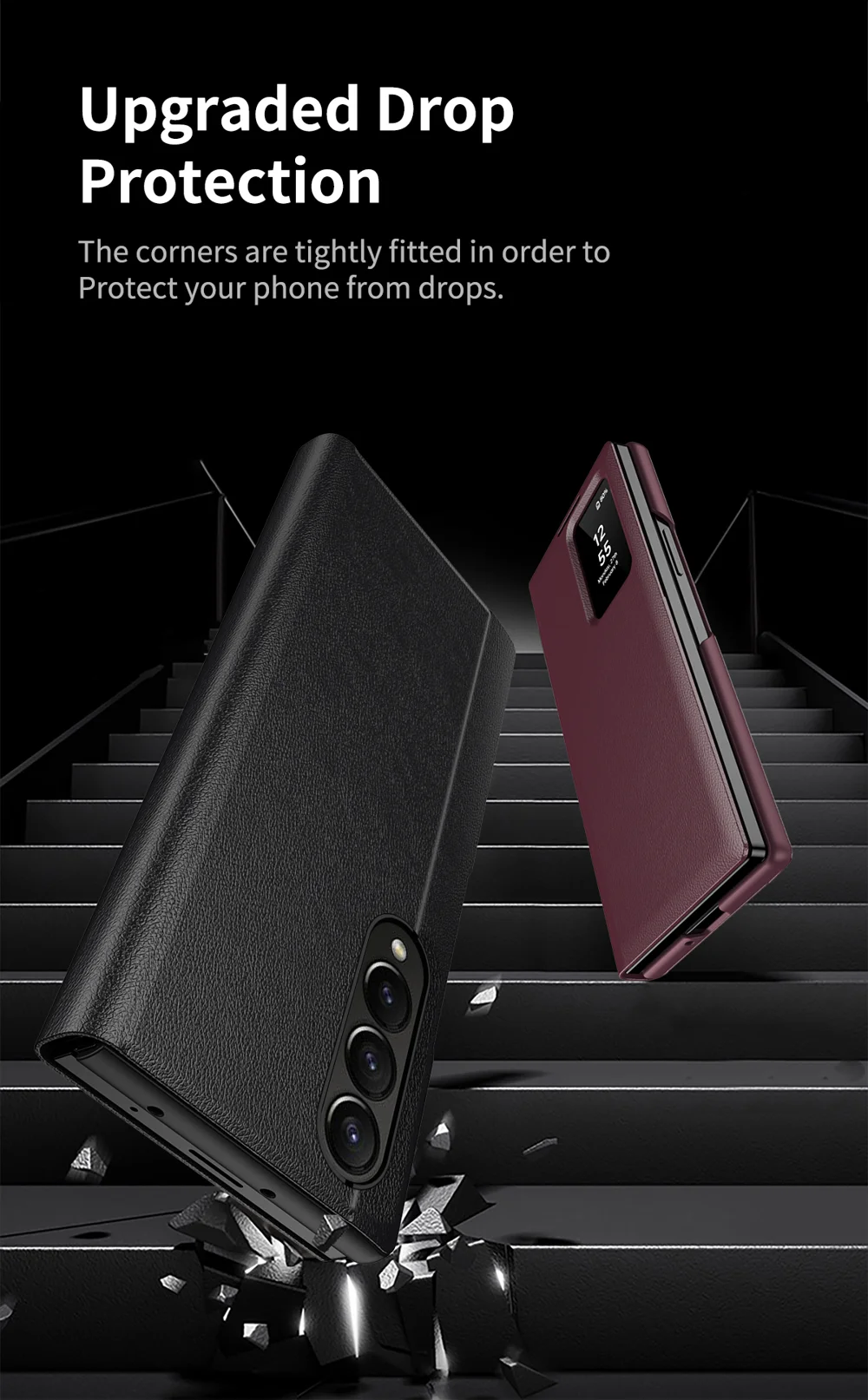 For Samsung Galaxy Z Fold4 5G Case Leather Phone Cover with View Window Card Slot - Sapphire-Cellmalls