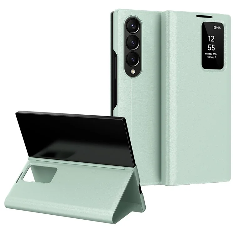 For Samsung Galaxy Z Fold4 5G Case Leather Phone Cover with View Window Card Slot - Sapphire-Cellmalls
