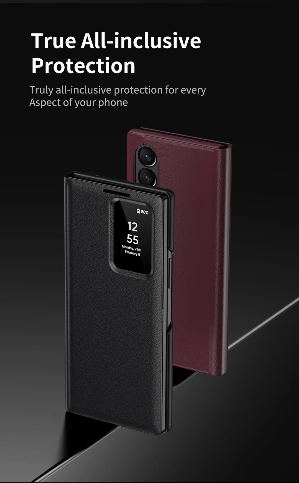 For Samsung Galaxy Z Fold4 5G Case Leather Phone Cover with View Window Card Slot - Sapphire-Cellmalls