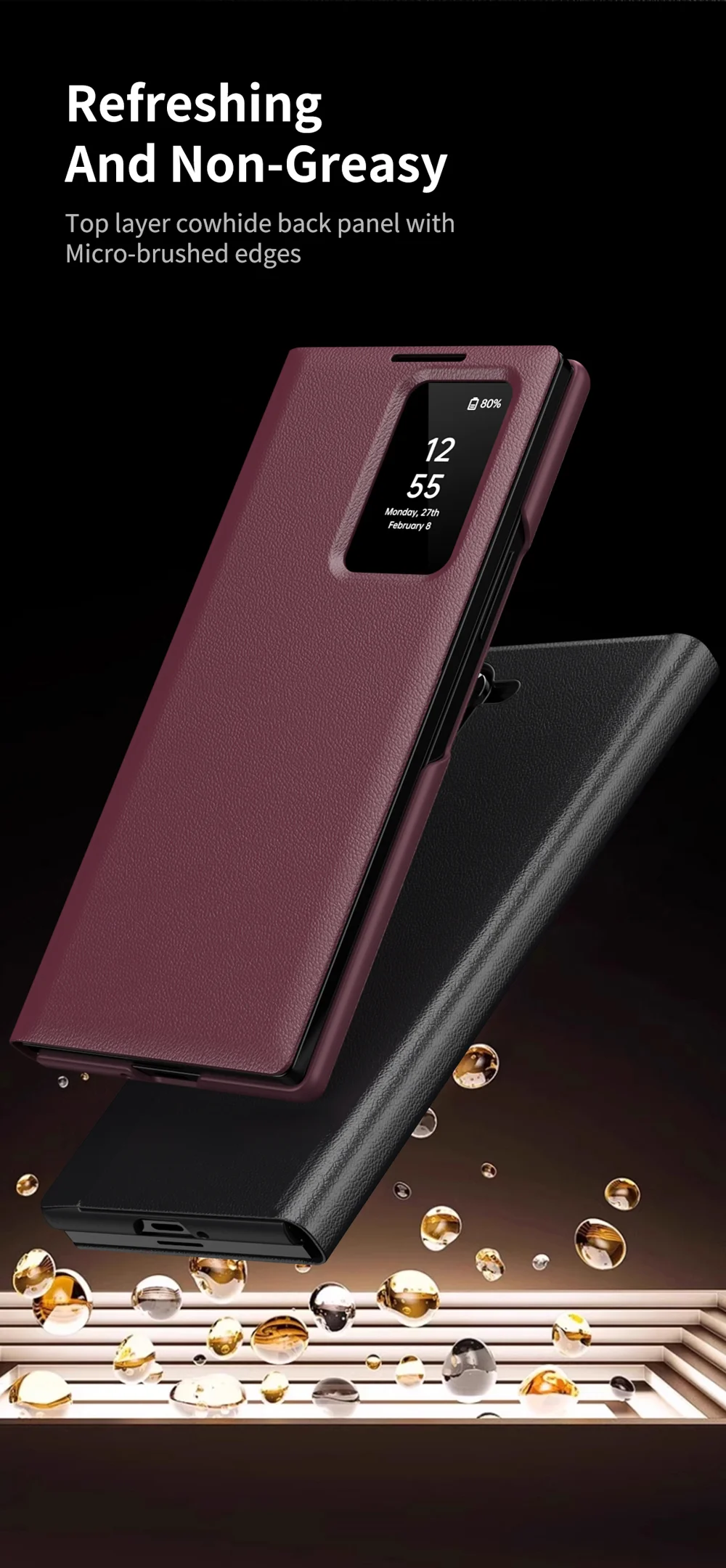 For Samsung Galaxy Z Fold5 5G Case with Card Holder Smart View Window Leather Phone Cover - Sapphire-Cellmalls