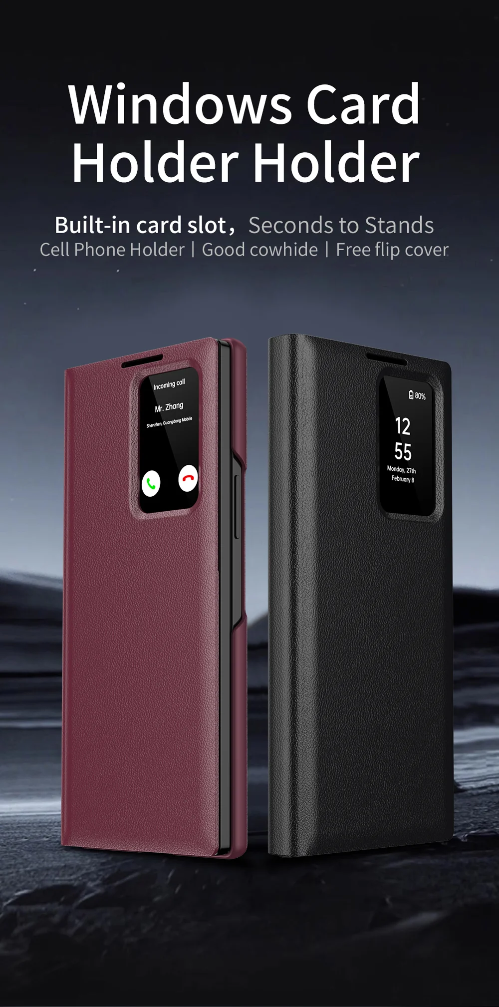 For Samsung Galaxy Z Fold4 5G Case Leather Phone Cover with View Window Card Slot - Sapphire-Cellmalls