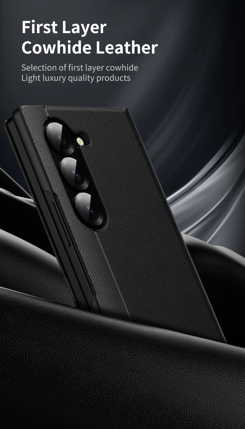 For Samsung Galaxy Z Fold5 5G Case with Card Holder Smart View Window Leather Phone Cover - Sapphire-Cellmalls