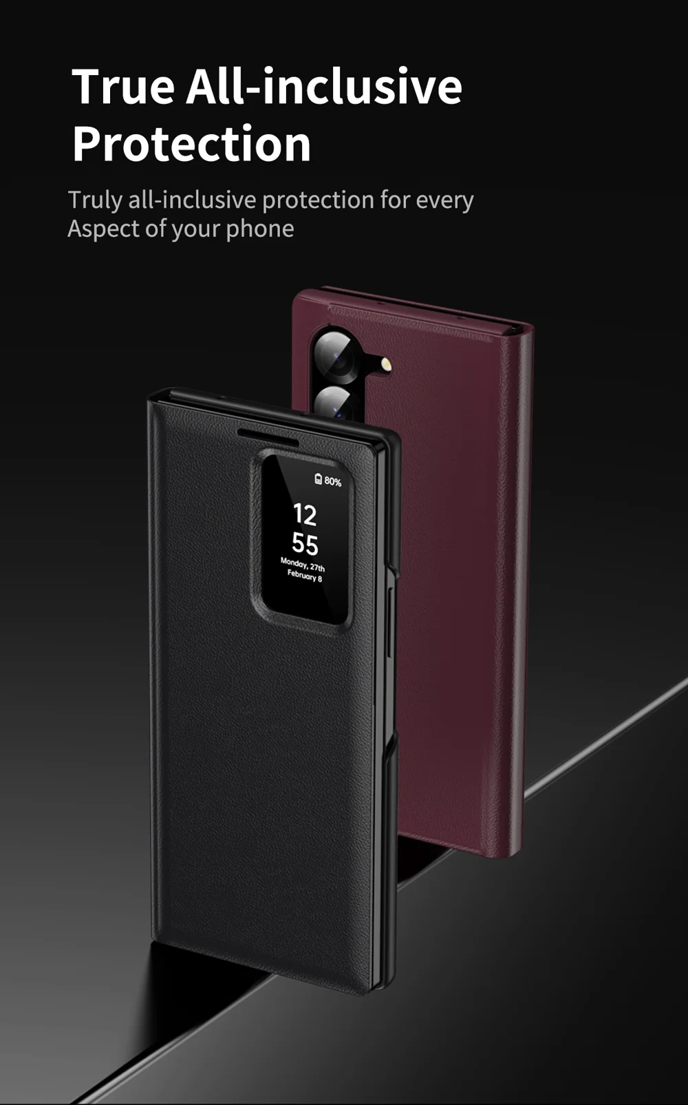 For Samsung Galaxy Z Fold5 5G Case with Card Holder Smart View Window Leather Phone Cover - Sapphire-Cellmalls