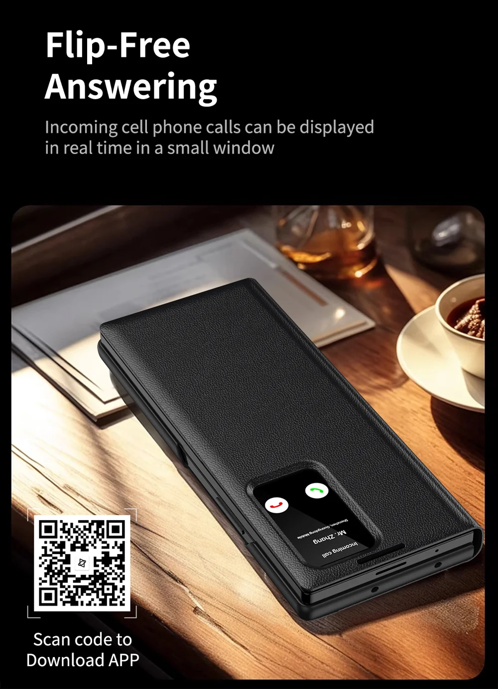 For Samsung Galaxy Z Fold5 5G Case with Card Holder Smart View Window Leather Phone Cover - Sapphire-Cellmalls