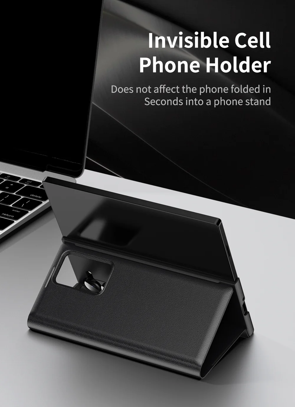 For Samsung Galaxy Z Fold5 5G Case with Card Holder Smart View Window Leather Phone Cover - Sapphire-Cellmalls