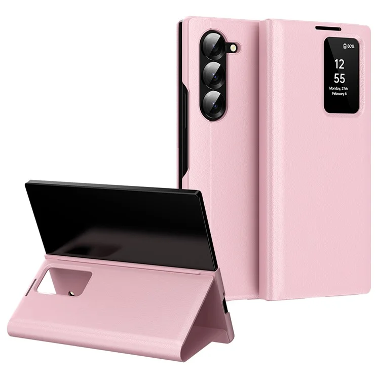 For Samsung Galaxy Z Fold5 5G Case with Card Holder Smart View Window Leather Phone Cover - Sapphire-Cellmalls