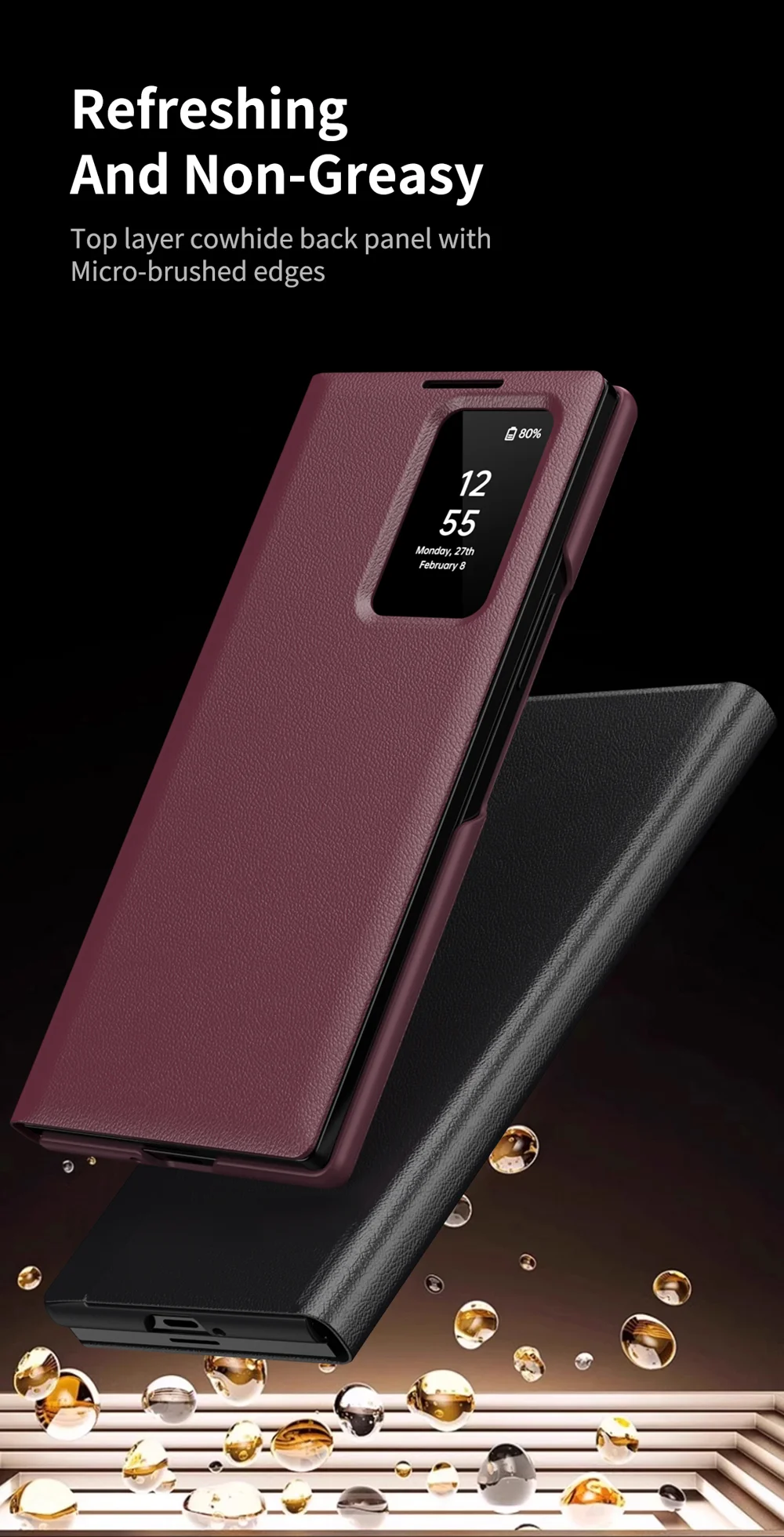 For Samsung Galaxy Z Fold3 5G Case Leather Phone Cover with View Window Card Slot - Sapphire-Cellmalls