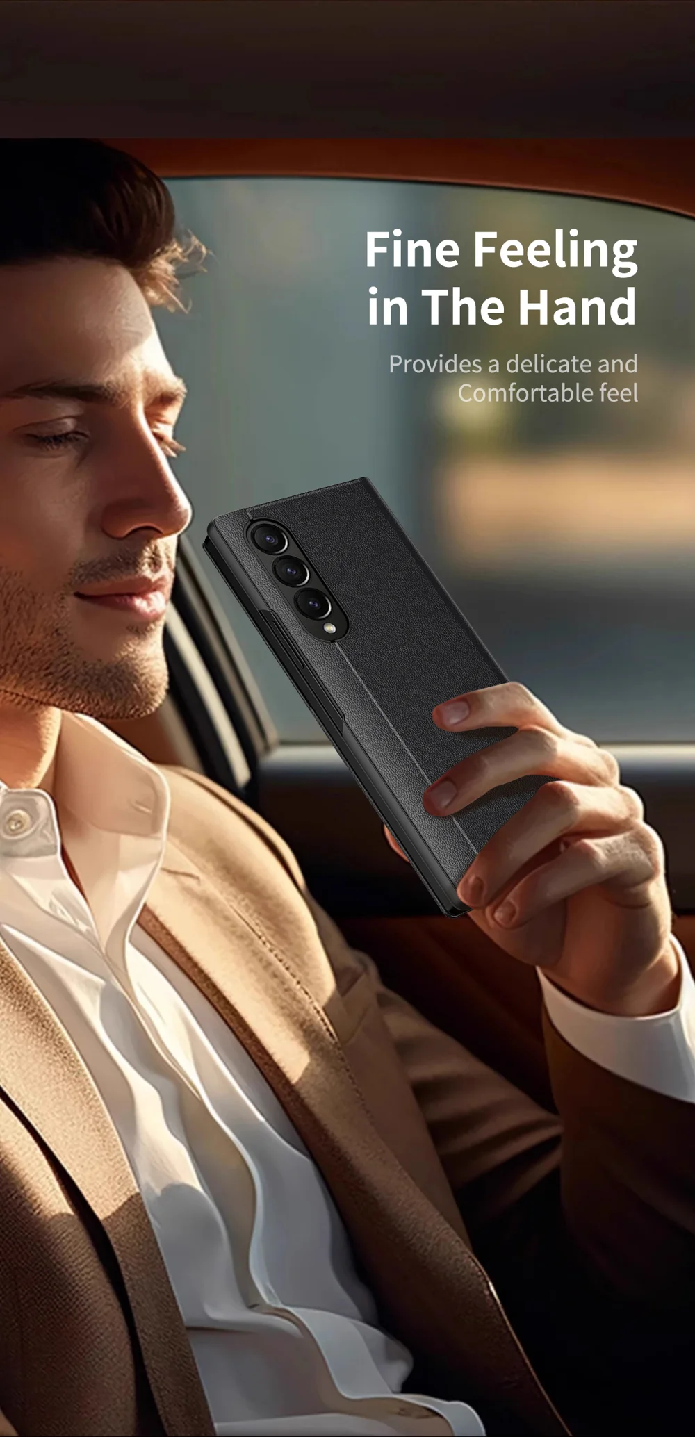 For Samsung Galaxy Z Fold3 5G Case Leather Phone Cover with View Window Card Slot - Sapphire-Cellmalls