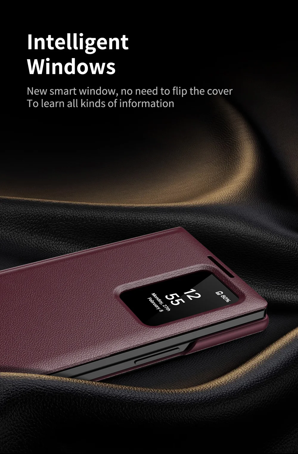 For Samsung Galaxy Z Fold3 5G Case Leather Phone Cover with View Window Card Slot - Sapphire-Cellmalls