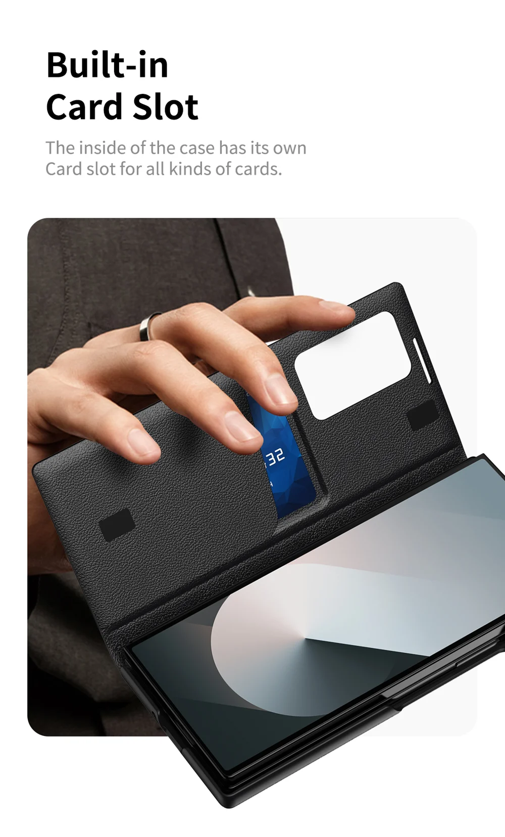 For Samsung Galaxy Z Fold5 5G Case with Card Holder Smart View Window Leather Phone Cover - Sapphire-Cellmalls