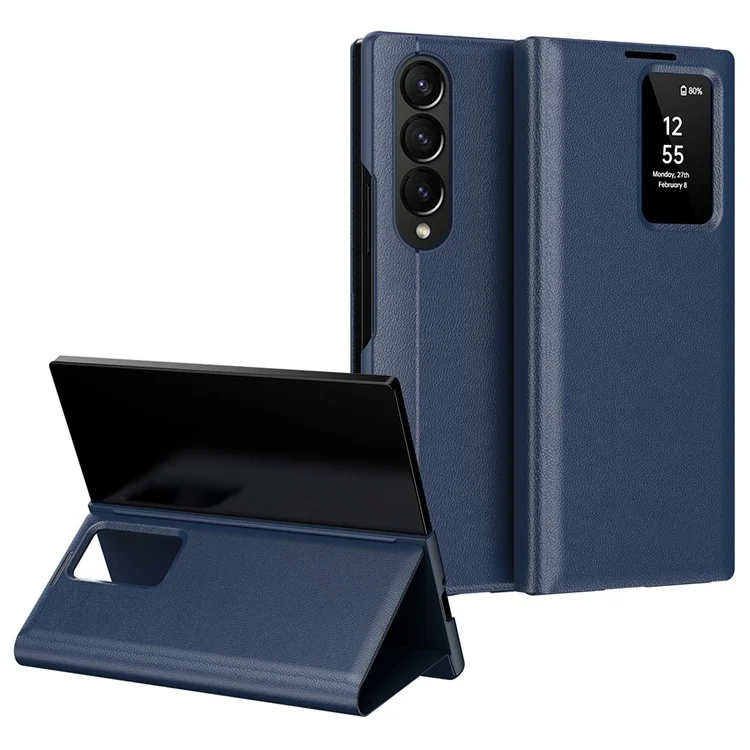 For Samsung Galaxy Z Fold3 5G Case Leather Phone Cover with View Window Card Slot - Sapphire-Cellmalls