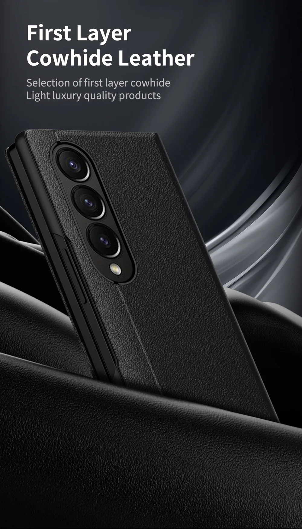 For Samsung Galaxy Z Fold3 5G Case Leather Phone Cover with View Window Card Slot - Sapphire-Cellmalls