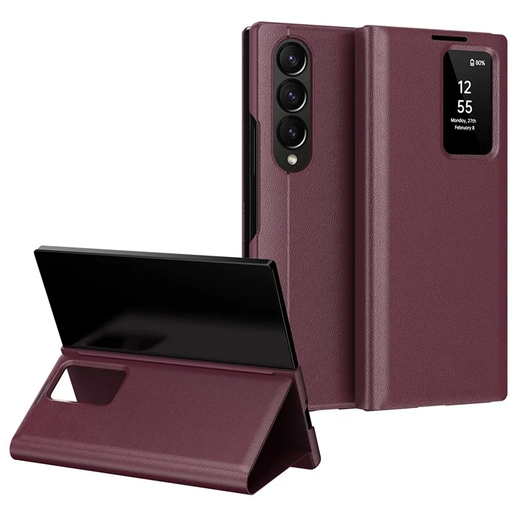 For Samsung Galaxy Z Fold3 5G Case Leather Phone Cover with View Window Card Slot - Sapphire-Cellmalls