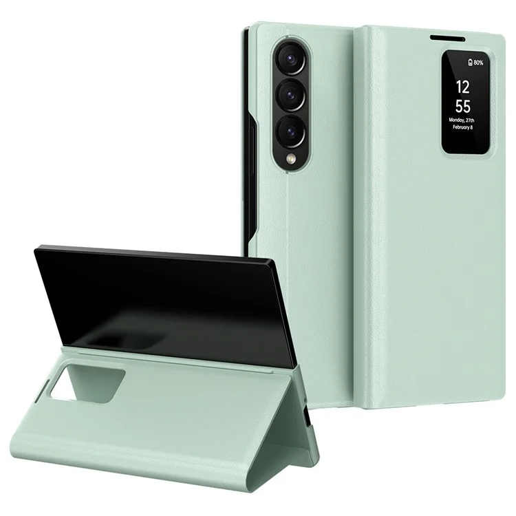 For Samsung Galaxy Z Fold3 5G Case Leather Phone Cover with View Window Card Slot - Sapphire-Cellmalls