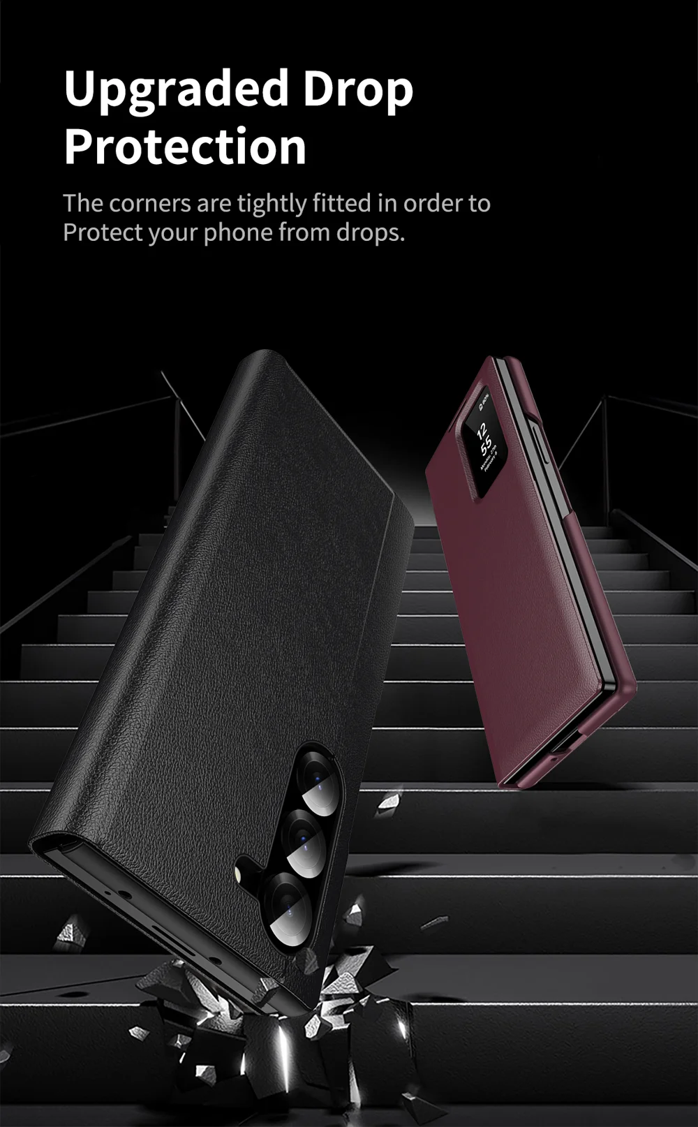 For Samsung Galaxy Z Fold6 5G Case with Card Holder Smart View Window Leather Phone Cover - Sapphire-Cellmalls