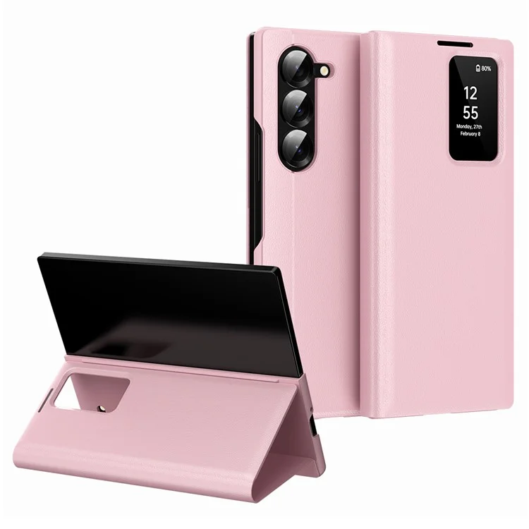 For Samsung Galaxy Z Fold6 5G Case with Card Holder Smart View Window Leather Phone Cover - Sapphire-Cellmalls