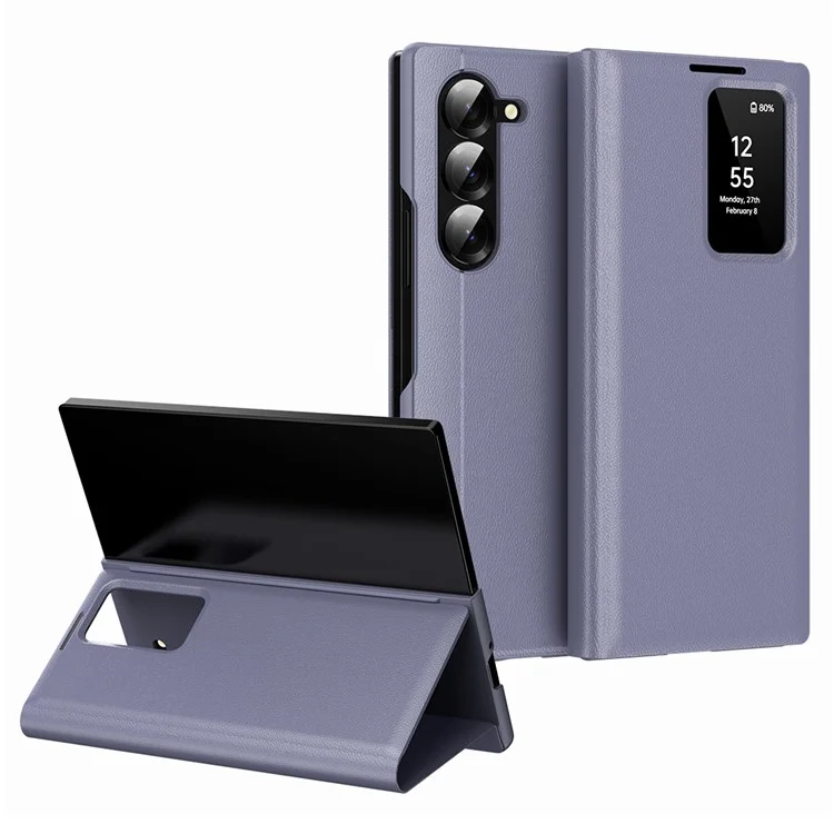 For Samsung Galaxy Z Fold6 5G Case with Card Holder Smart View Window Leather Phone Cover - Sapphire-Cellmalls