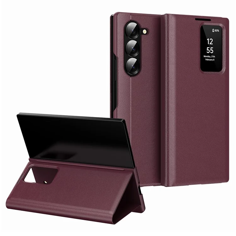 For Samsung Galaxy Z Fold6 5G Case with Card Holder Smart View Window Leather Phone Cover - Sapphire-Cellmalls