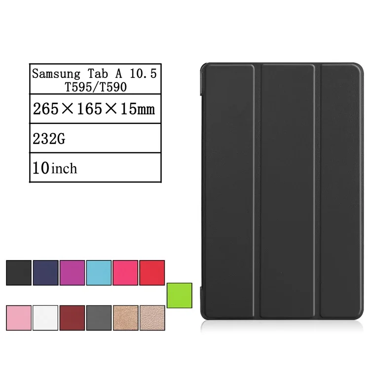 Tri-fold Stand PU Leather Smart Case for Samsung Galaxy Tab A 10.5 T595/T590 - Black-Cellmalls