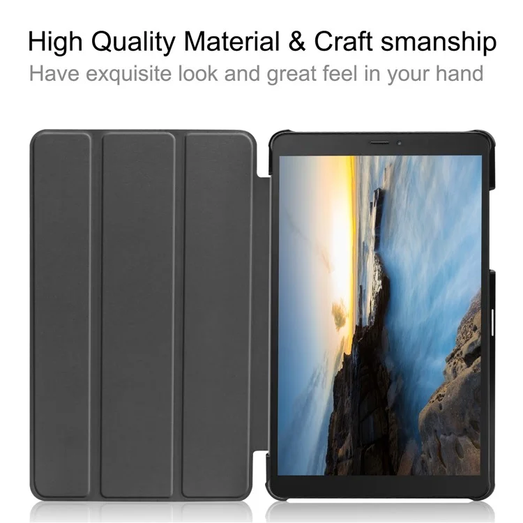 PU Leather Stable Supporting Stand Hard PC Back Shell Coverg for Samsung Galaxy Tab A 8.0 Wi-Fi (2019) T290 / LTE T295 - Black-Cellmalls