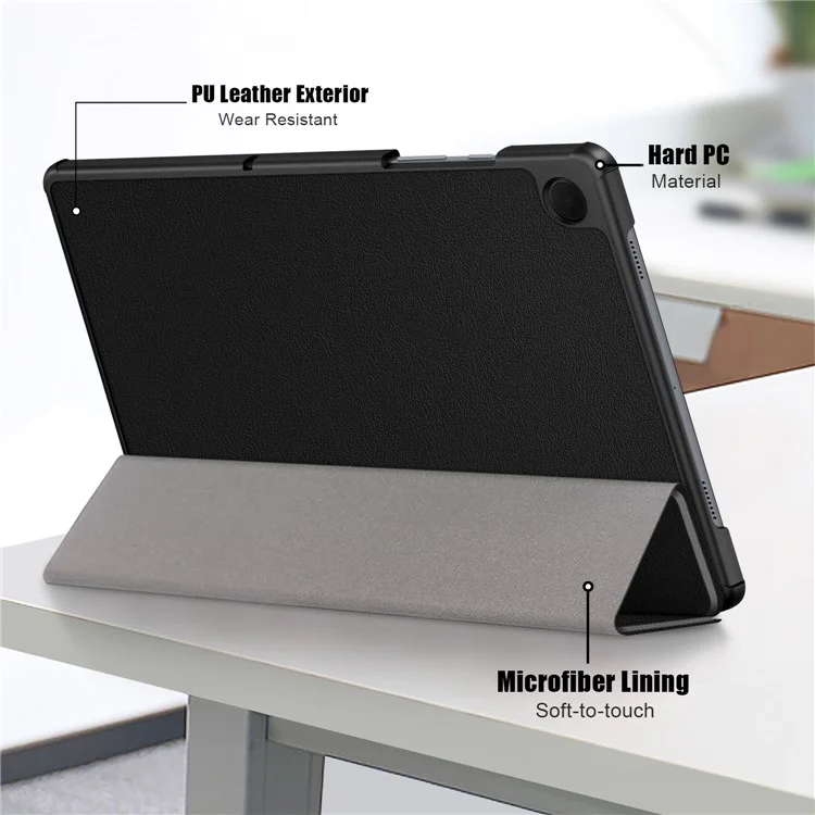 For Samsung Galaxy Tab  A9+ X210 / X216 / X218 PU Leather Smart Cover Tri-Fold Stand Tablet Case - Black-Cellmalls