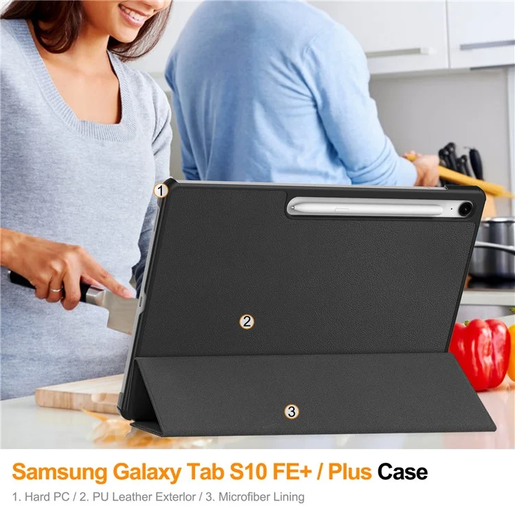 For Samsung Galaxy Tab S10 FE+ Case Anti-Drop Leather Stand Tablet Cover - Black-Cellmalls